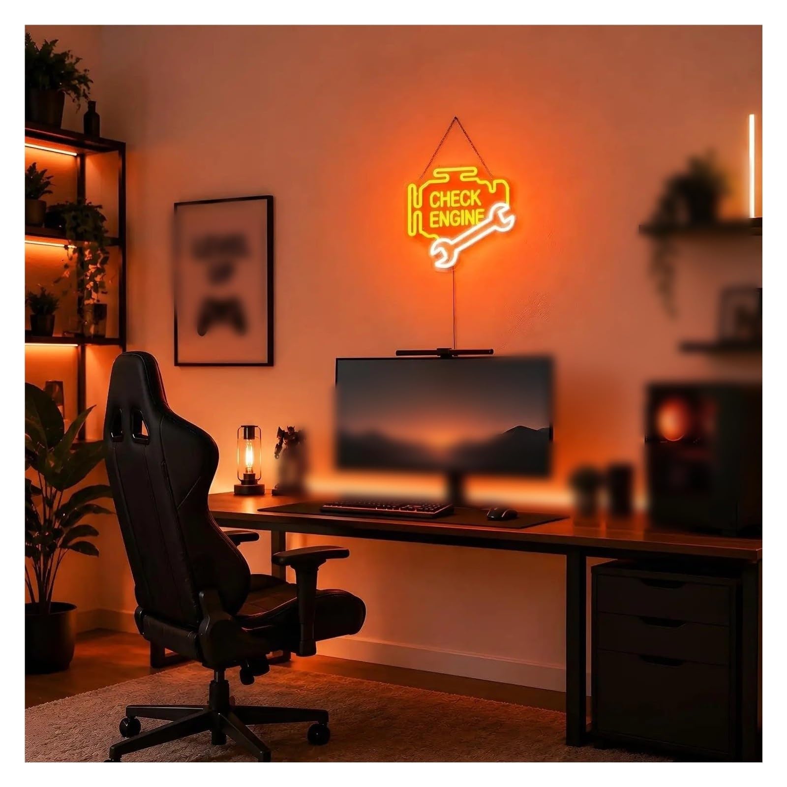 Decoración Lámparas Comprobar El Letrero De Neón Del Motor