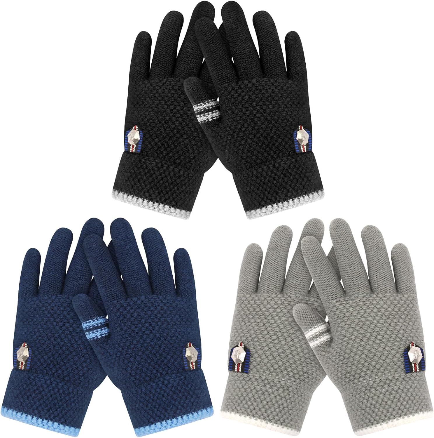 Kids Gloves for Toddler Boys & Girls, Winter Warm Lining, Knit Full Finger Gloves