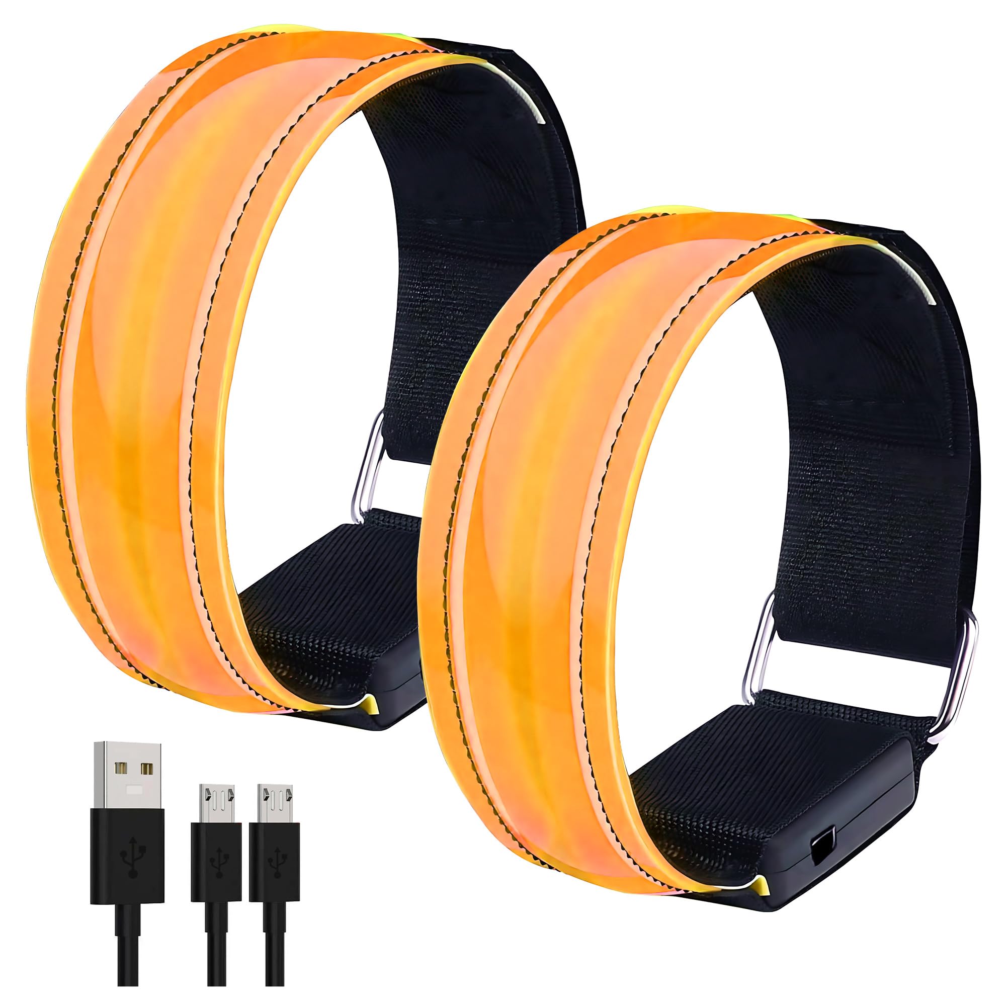 Sundonix LED Reflective Running Armband Light - Rechargeable High Vis Arm Band Gear Gift for Adult Runners Running Walking at Night (Orange#2)