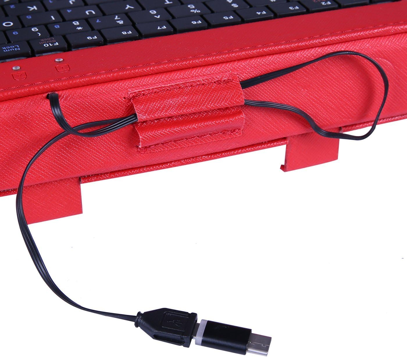 HDE Hard Leather Folding Folio Case for 7" Tablets with Micro USB/USB-C Keyboard Slim Folding Stand Cover for Android Tablets (Red)