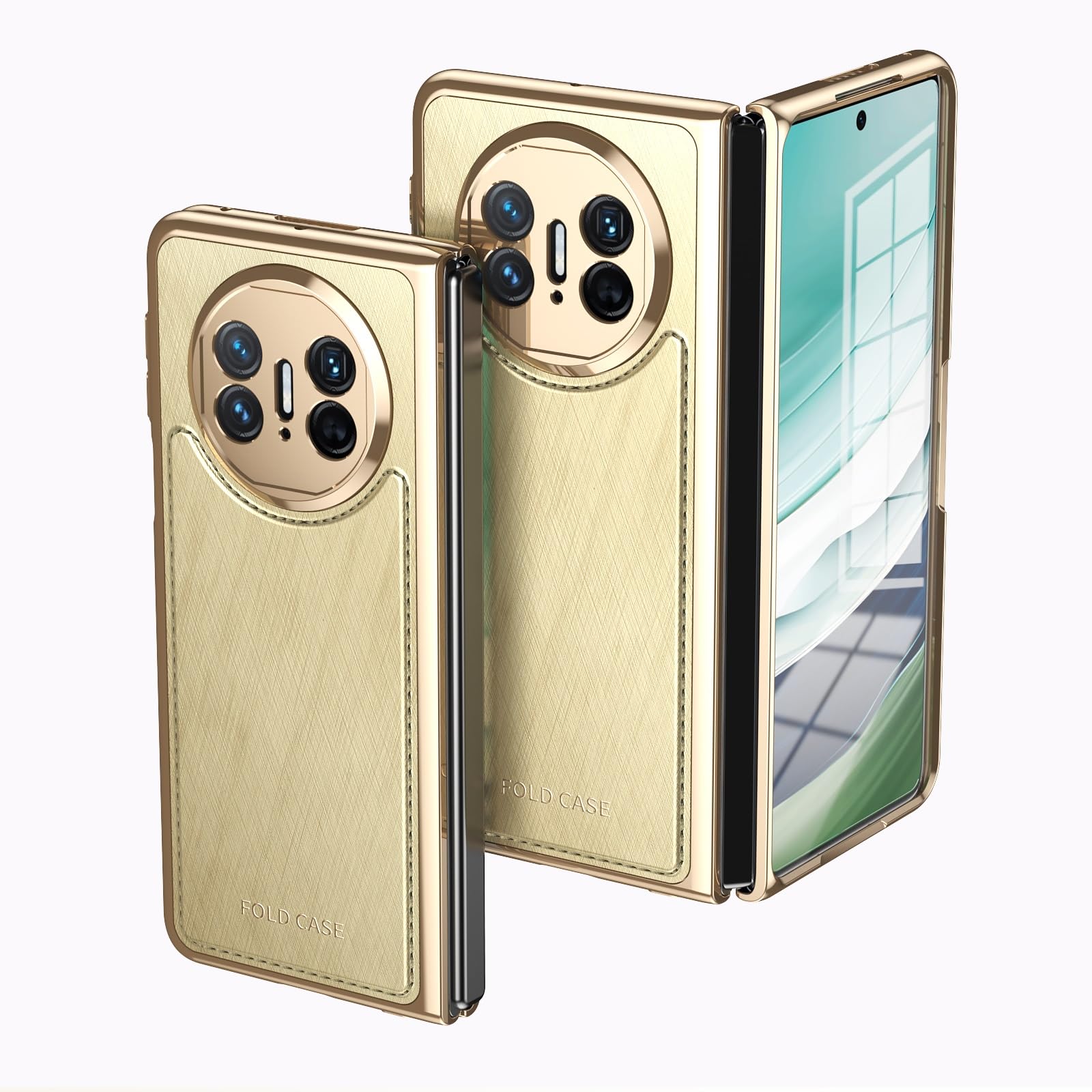 Protection intégrale Huawei Mate X3 pliante fine antichoc dorée en cuir - 8