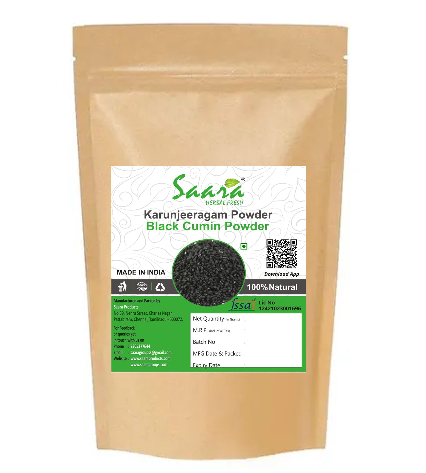 Saara HERBAL FRESH Karunjeeragam Powder,70g, Black Cumin Seeds Powder, Kala Jeera, Kalonji Seeds, Nigella Seeds Powder (pack of 1 X 70g) (B0CDL9QB6X) Amazon Price History, Amazon Price Tracker