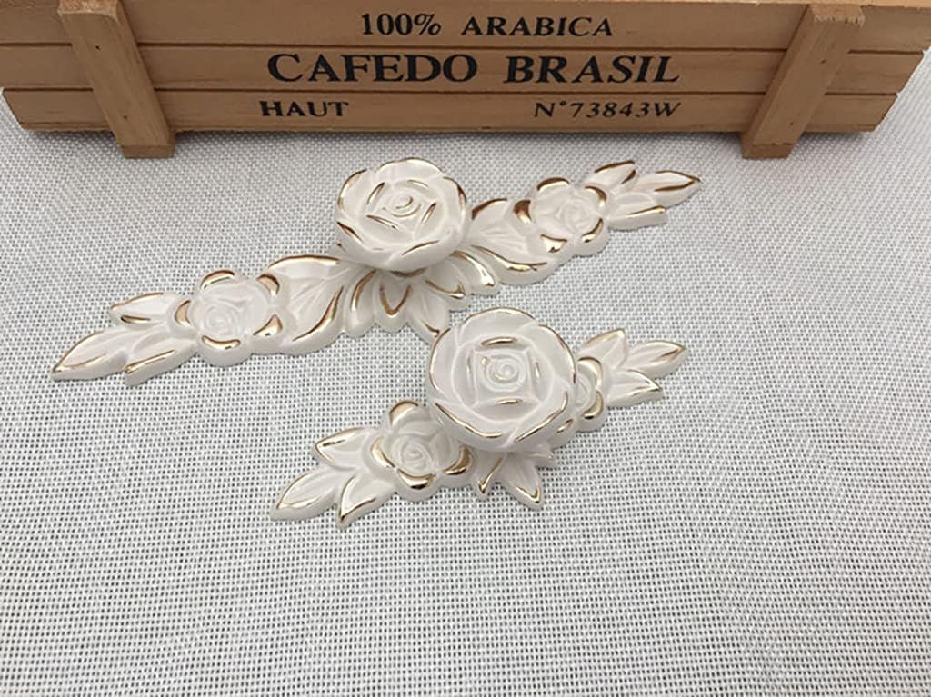 12 Pack 6.6" Large Euro Rose Decorative Cabinet Knobs with Plate,Floral Ivory Drawer Knobs Vintage Kitchen Flower Drawer Pulls Handle for Dresser Vanity Cupboard Wardrobe (12 Pack, 6.6")