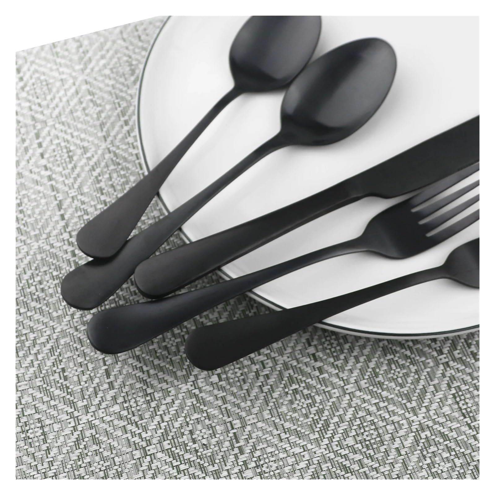 Set de table 6Pcs, couverts en acier inoxydable noir mat