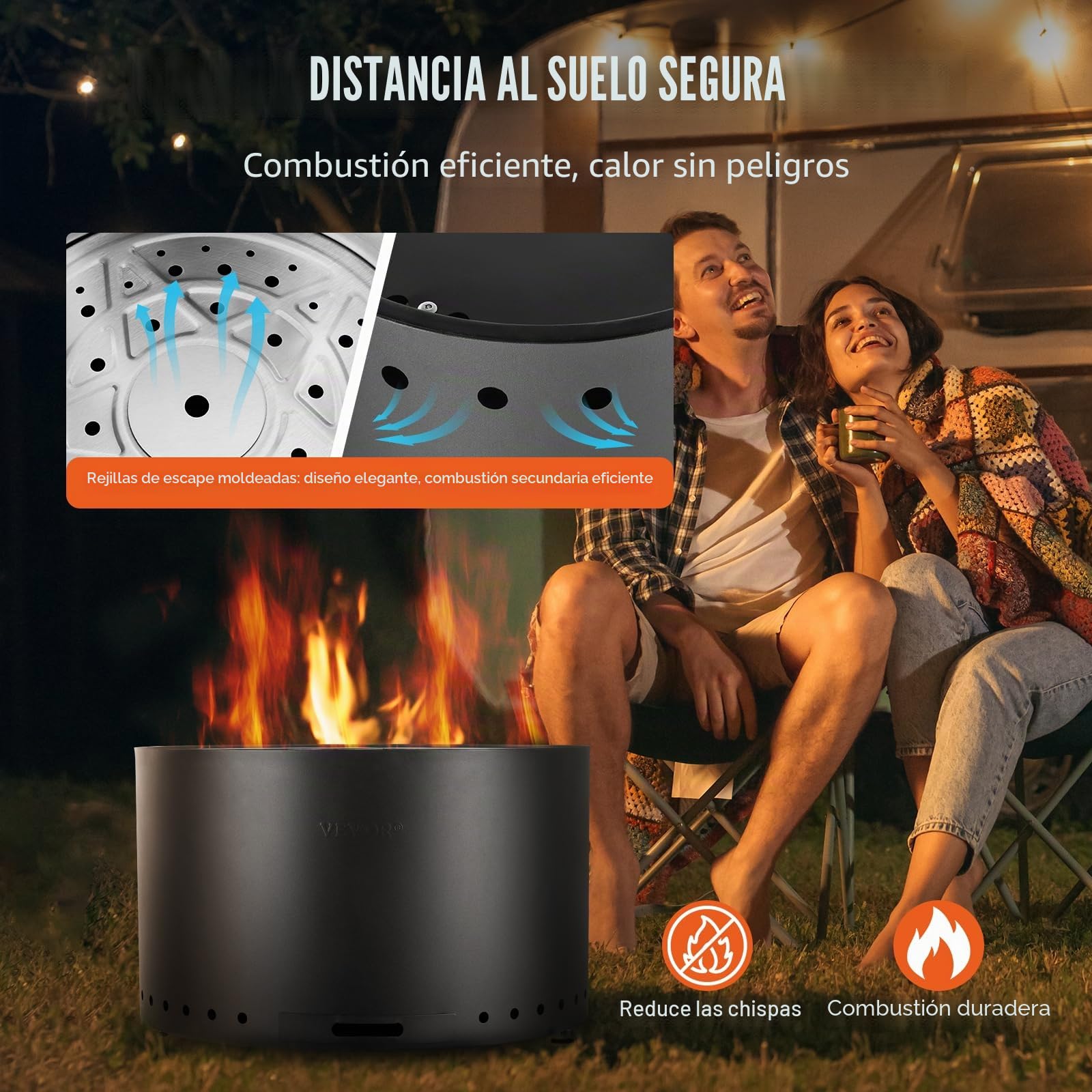 VEVOR Brasero de Leña sin Humo 710 x 450 mm Brasero con Bandeja de Ceniza Extraíble Brasero Portátil para Interiores y Exteriores de Acero Inoxidable SUS430, para Acampar en el Patio al Aire Libre