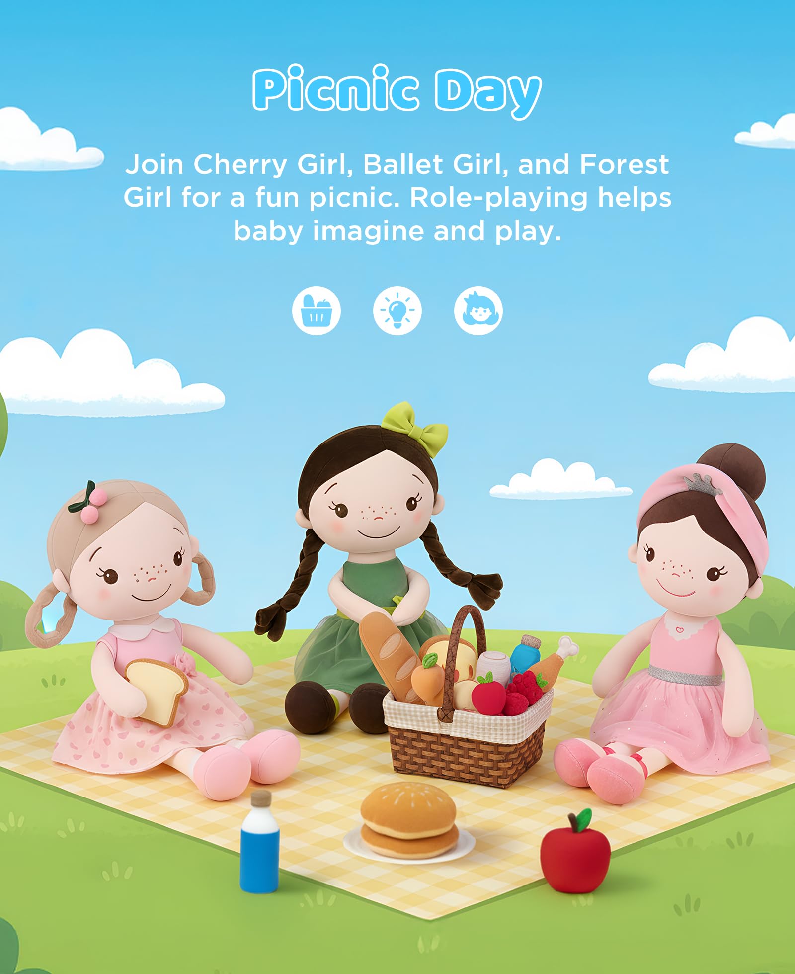 GAGAKU Bambola di stoffa morbida 40 cm Bambole angelo custode, regalo per battesimo per bambine, peluche portafortuna per bambini dai 3 ai 5 anni - Ragazza Ciliegia