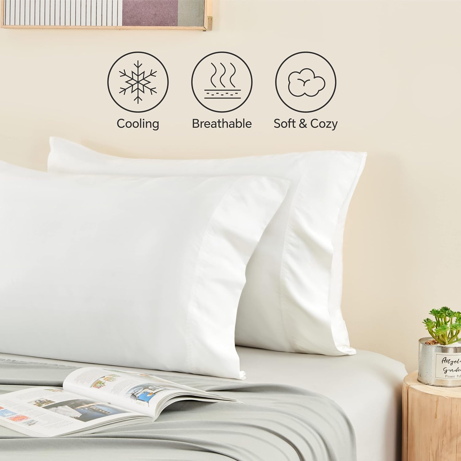 BEDELITE White Pillow Cases Queen Size Set of 2, Rayon Derived from Bamboo,Cooling Pillow Cases for Hot Sleepers & Night Sweats, Breathable and Silky Soft Envelope Pillowcases, 20"x30" - Image 4