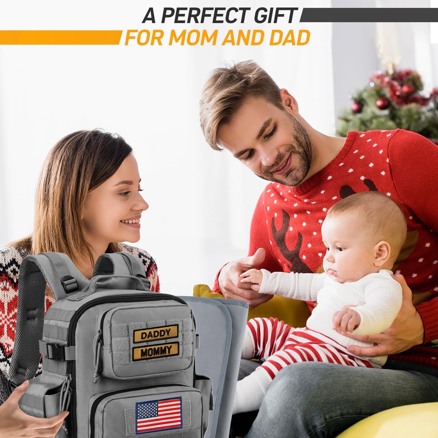 SHARKMOUTH Baby Diaper Bag for Dad - Large Military Daddy Gear Backpack with Changing Pad for Travel Camping Hiking - Newborn Baby Shower Gifts Gray