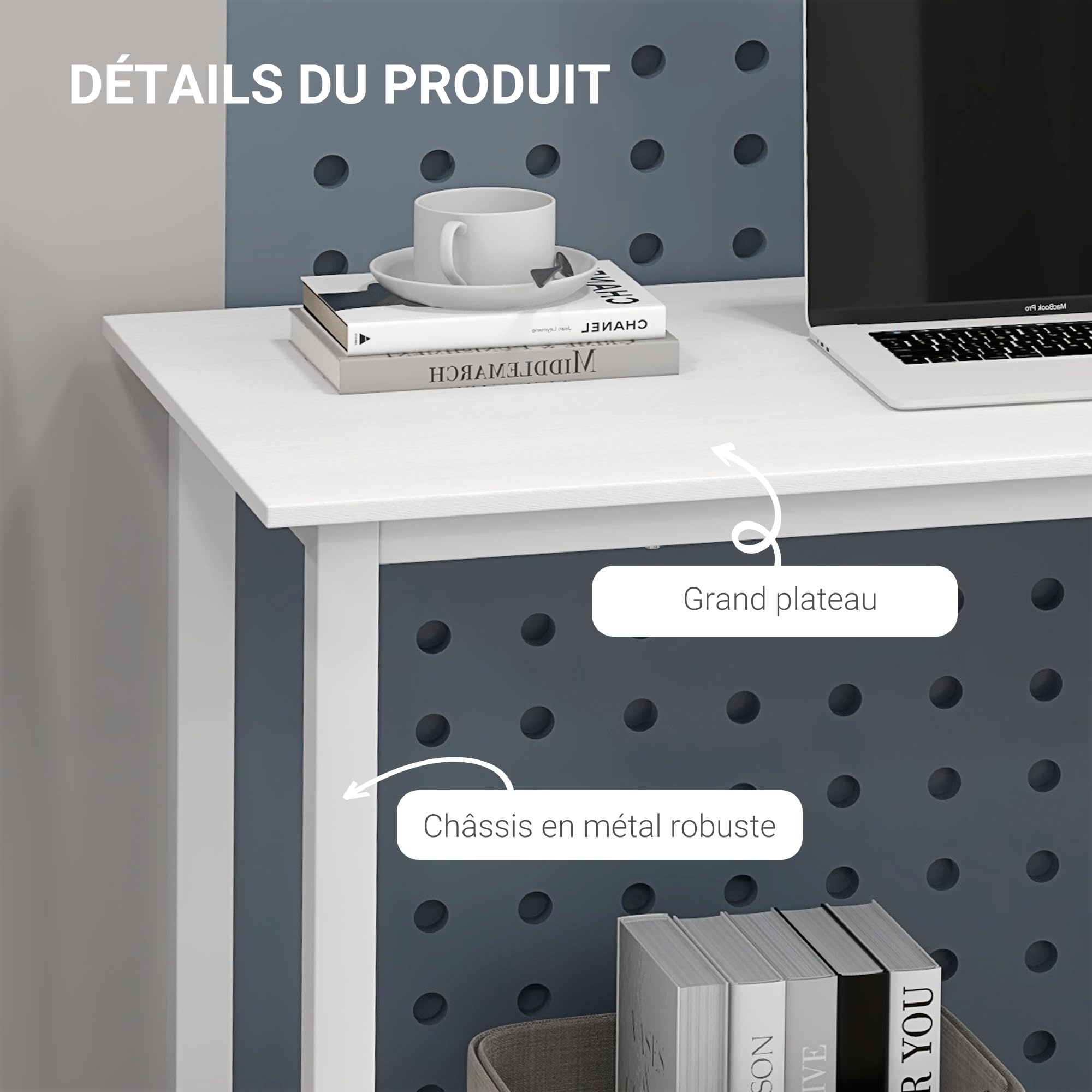 HOMCOM Table d'ordinateur Multifonction 120L x 60l x 76H cm Blanc | Table de Salle à Manger, Grand Plateau, Cadre Robuste en Métal
