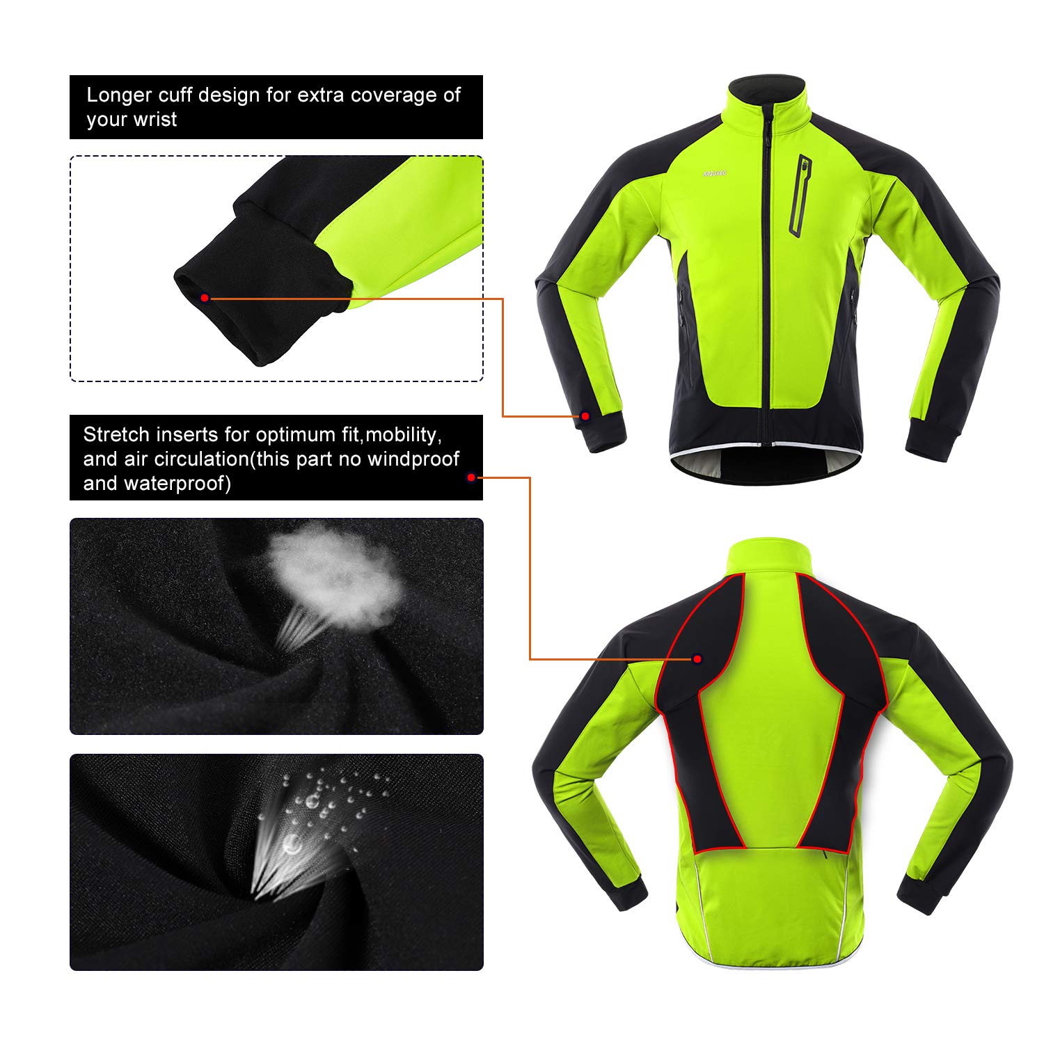 ARSUXEO Męska zimowa kurtka rowerowa, termo-włóknina, softshell, MTB, odzież wierzchnia, wiatroszczelna, wodoszczelna, 20B