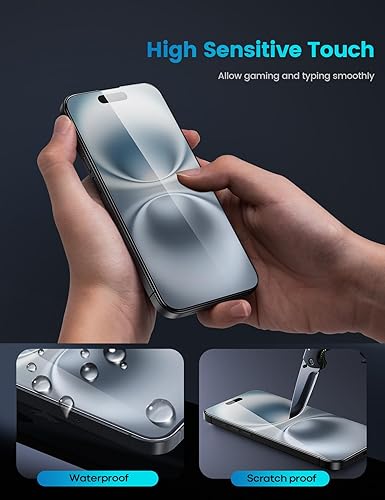 Vista 11 de Lamicall Protector de pantalla para iPhone 14 Pro Max [profesional] [vidrio templado 9H] [inastillable de grado militar] Pantalla transparente HD