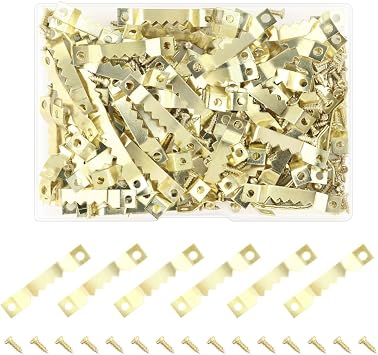 100 Pcs Heavy Duty Sawtooth Picture Hangers with 200 Pcs Screws, Small Sawtooth Frame Hangers - Picture Hanging Solutions for Hanging Painting, Photos, Drawing - Home Decoration Gold