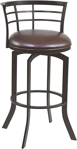 Vista 56 de Armen Living Prinz Taburete giratorio de 26 pulgadas de altura de mostrador en piel sintética negra y acabado de acero inoxidable cepillado