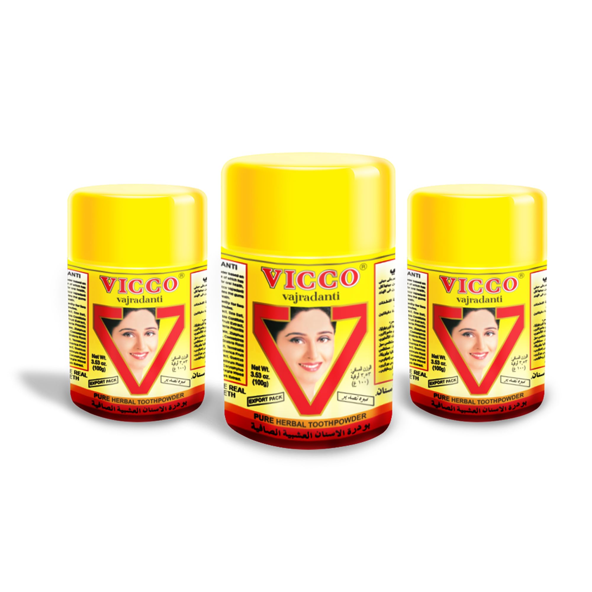 Vicco Vajradanti Herbal Ayurvedic Toothpowder| Natural Astringent, Antiseptic, and Analgesic | Consist of 18 herbs and barks, 100% Natural, Vegan and Cruelty-free (Pack of 3 x 3.53 oz)