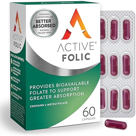 ACTIVEIRON Active Folic 400mcg – L-Methylfolate Folic Acid Supplement – Highly Absorbed, Vegan – Supports Pregnancy, Energy, Tiredness & Fatigue Reduction – 60 Capsules (2-Month Supply)