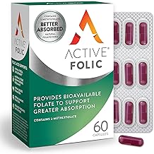 Active Folic Acid Supplement, 400mcg, Supports Pregnancy, Fetal Development, Fights Tiredness, Fatigue, Maximum Absorption of L-Methylfolate, Vegan, Gluten Free, 60 On-the-Go Capsules, 2 Month Supply
