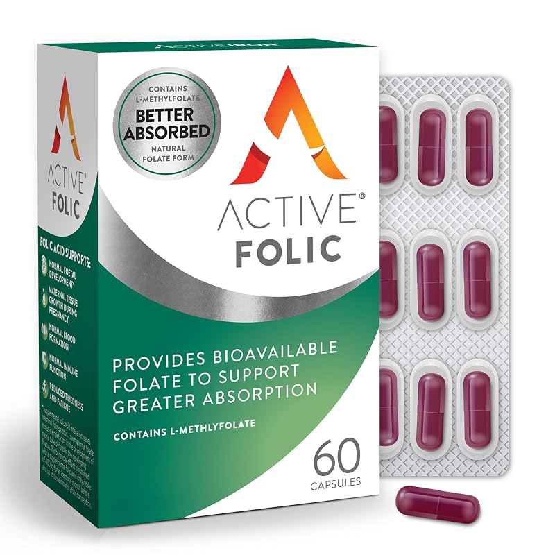 ACTIVEIRON Suplemento de vitamina B9 (ácido fólico) 400 mcg, 60 cápsulas