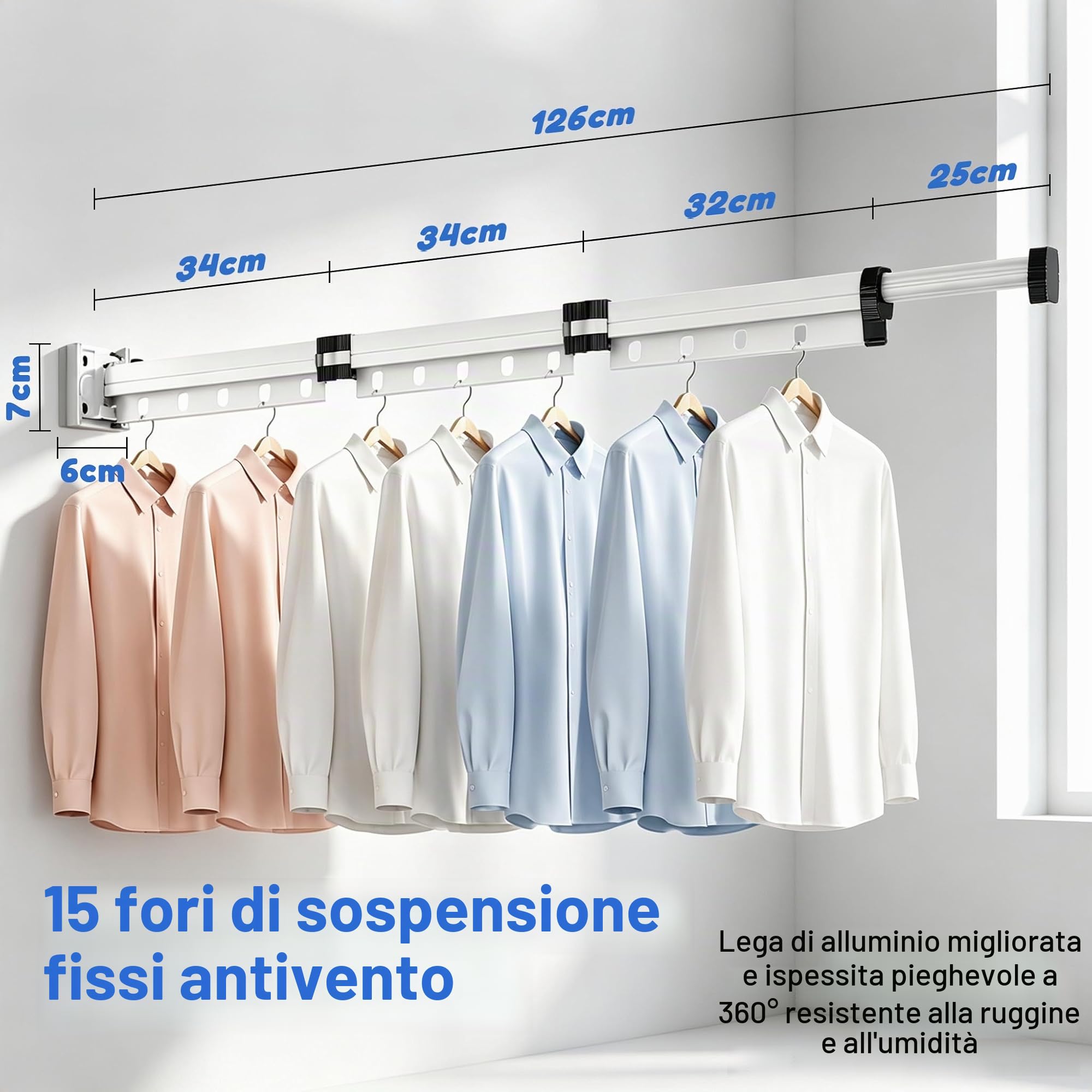 Asta per tenda doccia pieghevole per doccia angolare Asta doccia pieghevole 3 volte con montaggio a parete Asta telescopica come asciugatrice Antimuffa e impermeabile regolabile 100-125 cm
