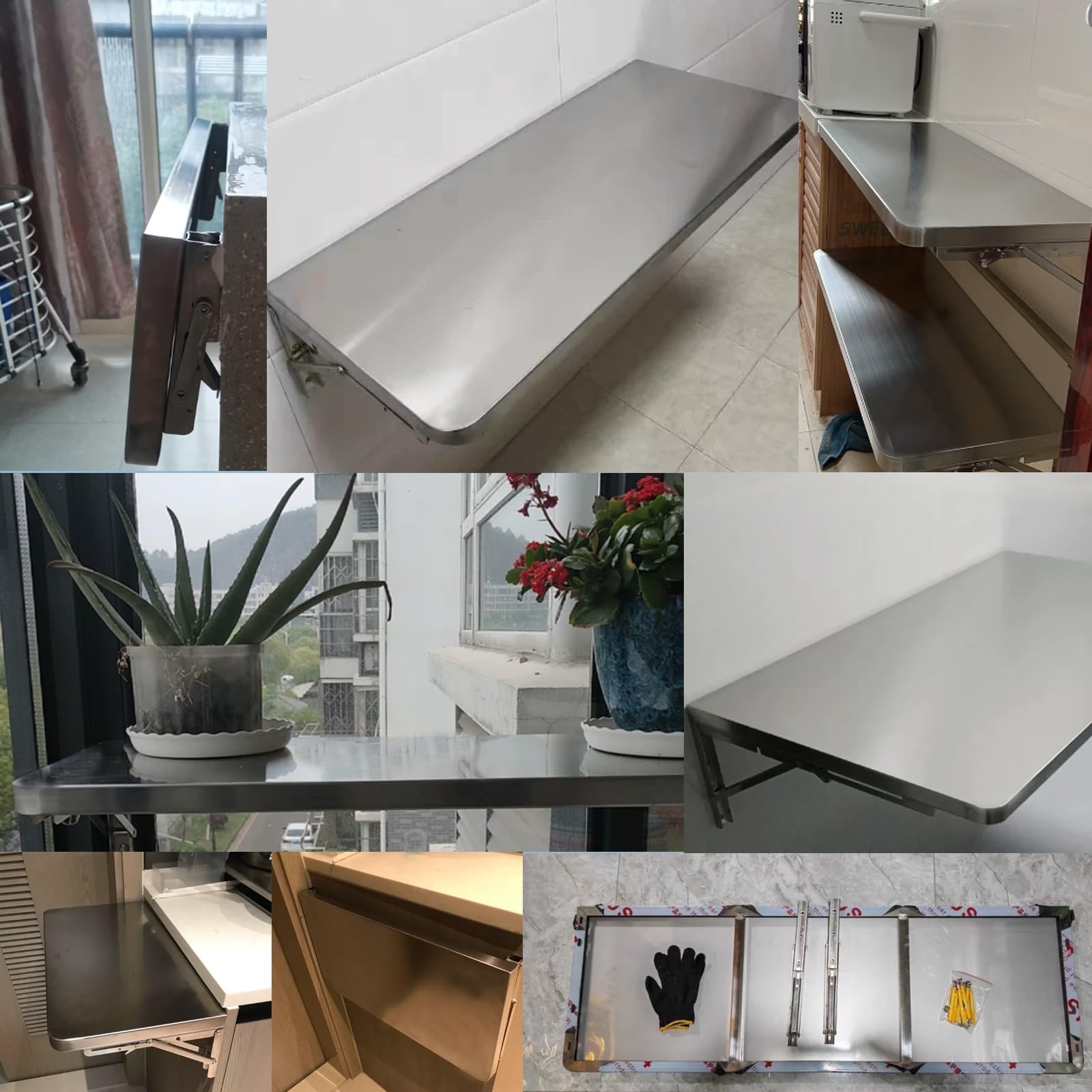 inless - Mesa plegable de acero 304 para exteriores, 0,8 mm de altura, fácil de montar en la pared, ahorro de espacio, diseño para patio y balcón