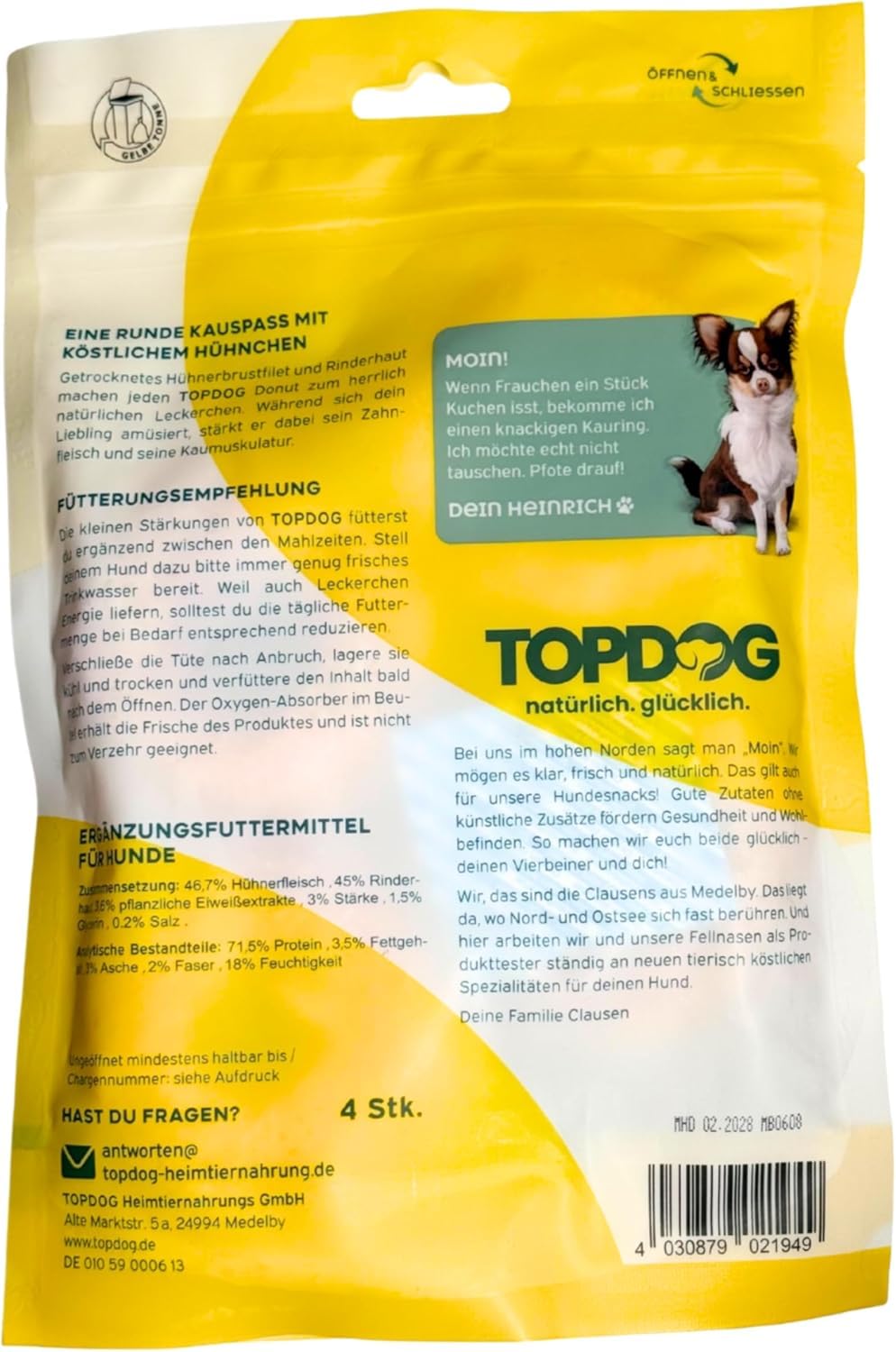 Topdog Chicken Donut Mini für Hunde - 12 x 4 Stück - langanhaltende Hunde Kausnacks - zuckerfreie Kauringe ohne Zusatzstoffe - Das Mini Donut Leckerli sorgt für eine geschmackvolle Zahnpflege