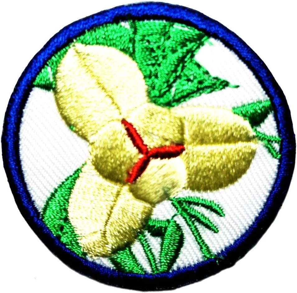 Yellow Orchid flowers floral retro boho hippie embroidered appliques iron-ons patches Circle design for Clothes Backpacks T-Shirt Jeans Skirt Vests Scarf Hat Patch Circle desig (Yellow Orchid flowers)