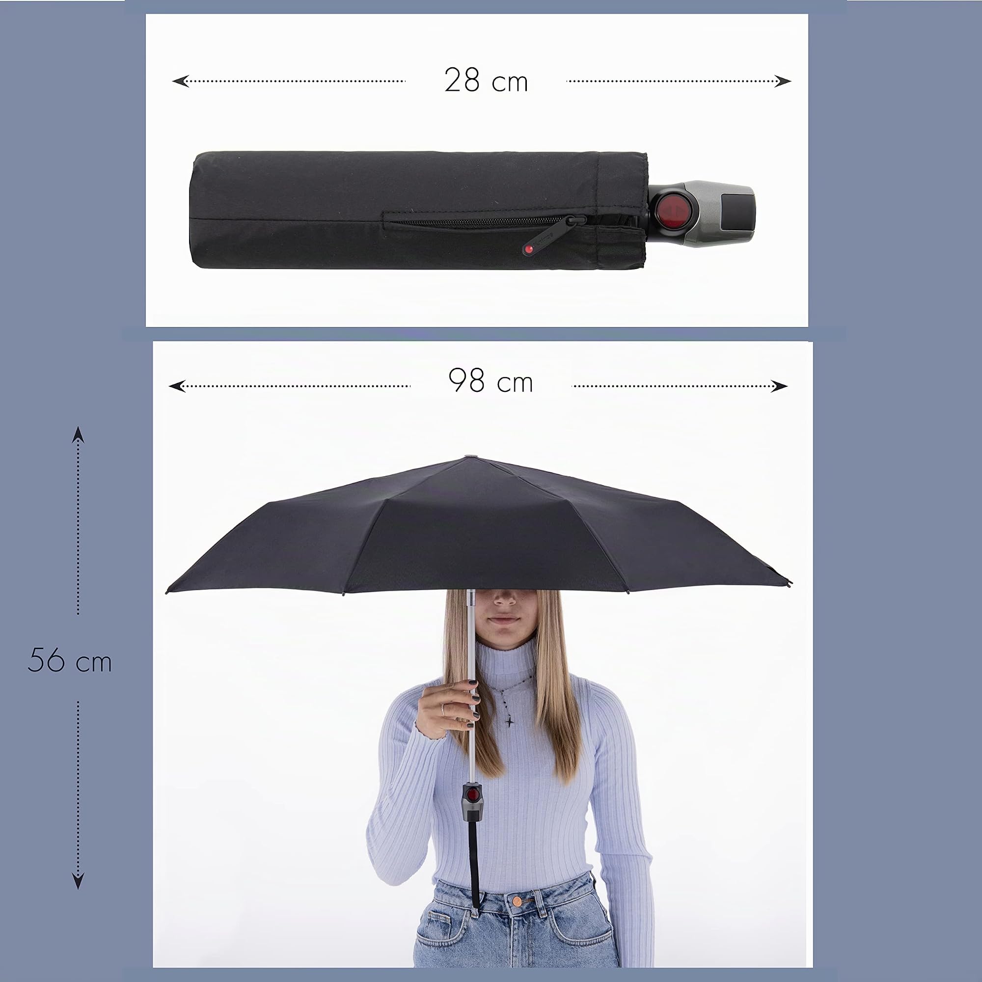 Knirps T.200 Medium Duomatic Parapluie Pliant, 28 cm, Noir (Black)