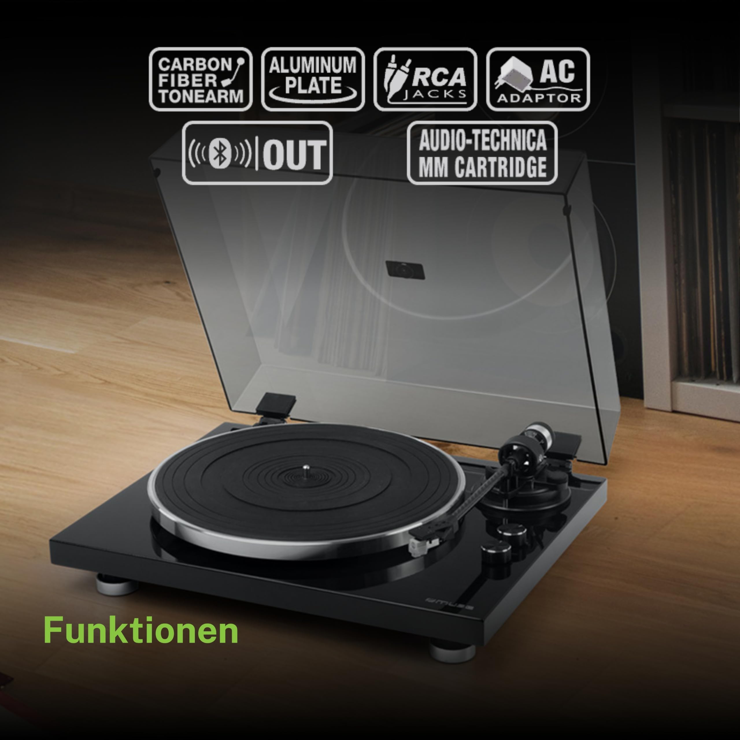 MUSE Winylowy gramofon Bluetooth z przedwzmacniaczem stereo, 2-biegowy 33/45, AUX