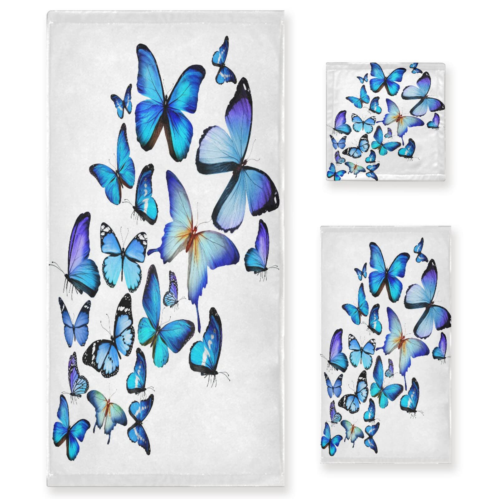 ALAZA Many Blue Butterflies Bath Towel Set Luxury Decorative Set of 3, 1 Bath Towel 1 Hand Towel 1 Washcloth Soft Multipurpose for for Bathroom Hotel