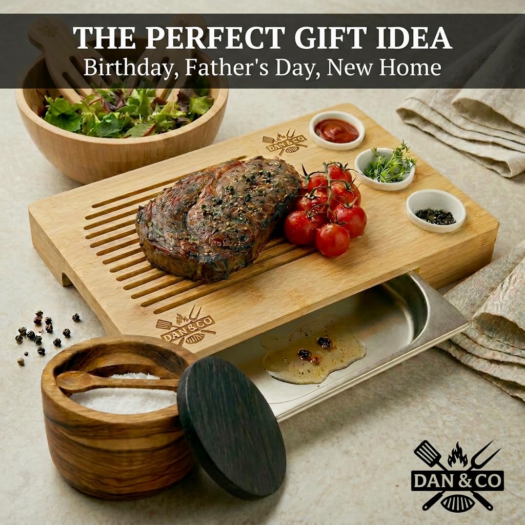 Dan&Co Salero de madera de acacia con cuchara integrada y tapa de mármol de 10 onzas, cerdo de sal para cocina, olla sellada para condimentos, recipiente para pimienta, especias, hierbas, patas de