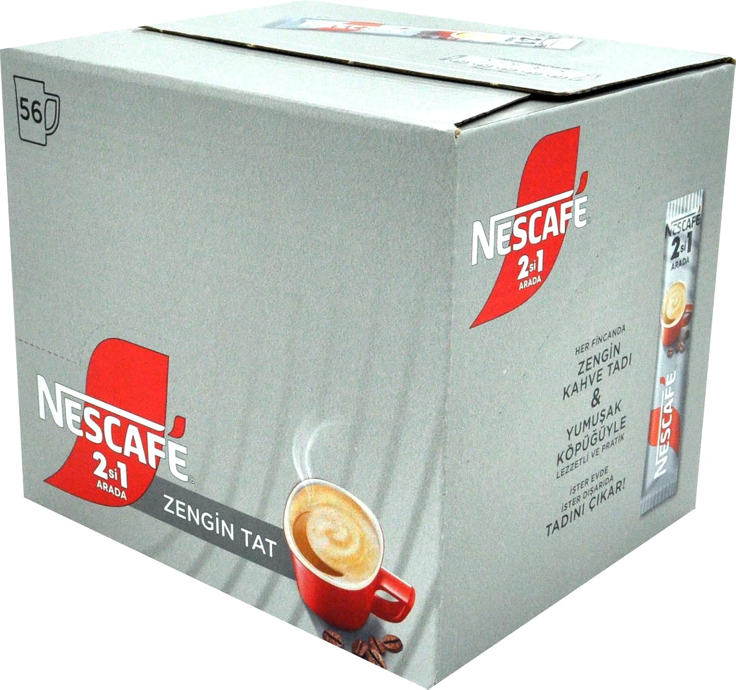 Nescafe 2 in 1 Unsweetened, Coffee + Coffee creamer, No Added Sugar - 56 Sticks