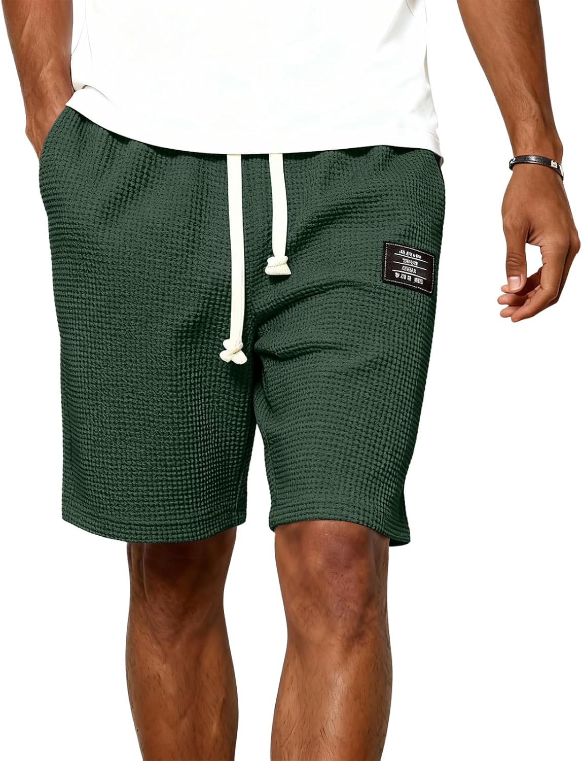 DuDubaby Mens Joggers Casual Short for Men Waffle Knit Short Men's Beach Shorts Drawstring Casual Regular Fit Summer