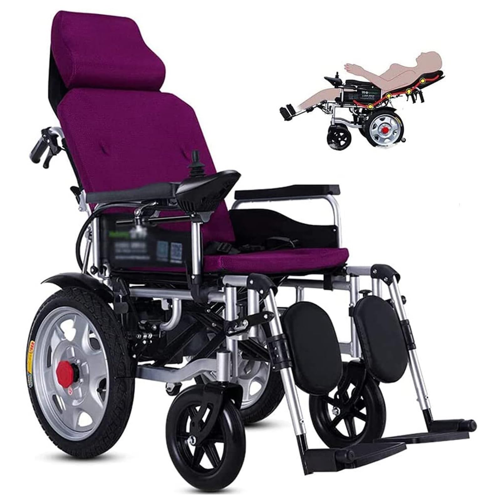 Silla de ruedas eléctrica con reposacabezas, silla de movilidad resistente, motor doble, respaldo y pedal ajustables, silla de ruedas eléctrica plegable, 12 A/20 A, funcionamiento manual o eléctrico