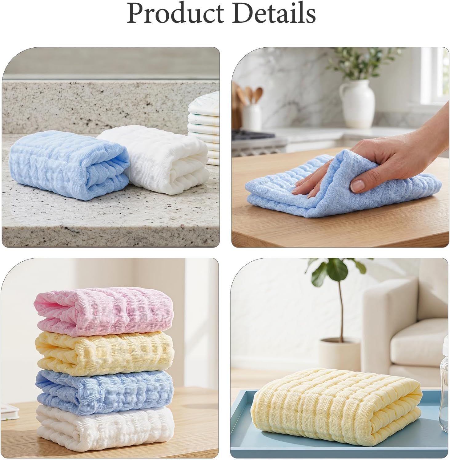 8pcs Newborn Cotton Muslin Burp Cloth - Cotton Baby Washcloths for Drooling - 11.8'' Square Absorbent Hand Towels for Infant Feeding Face Cleaning Nursery