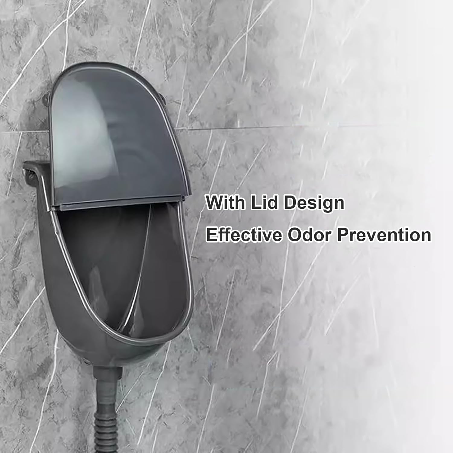 Wall Mounted Urinals for Men Bathroom, Waterless Urinal with Hose and Flush Valve, Plastic Spill Proof, Cover Design, Anti-Odor(White)