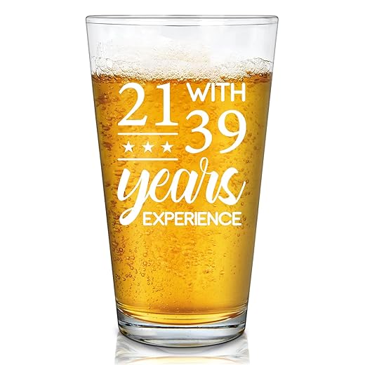 Modwnfy 60th Birthday Gift for Men, 21 With 39 Years Experience Beer Glass, 60 Year Old Gifts for Men Dad Father Grandpa Uncle, Mens Gifts for 60th Turning 60 Birthday Christmas Father Day, 15oz