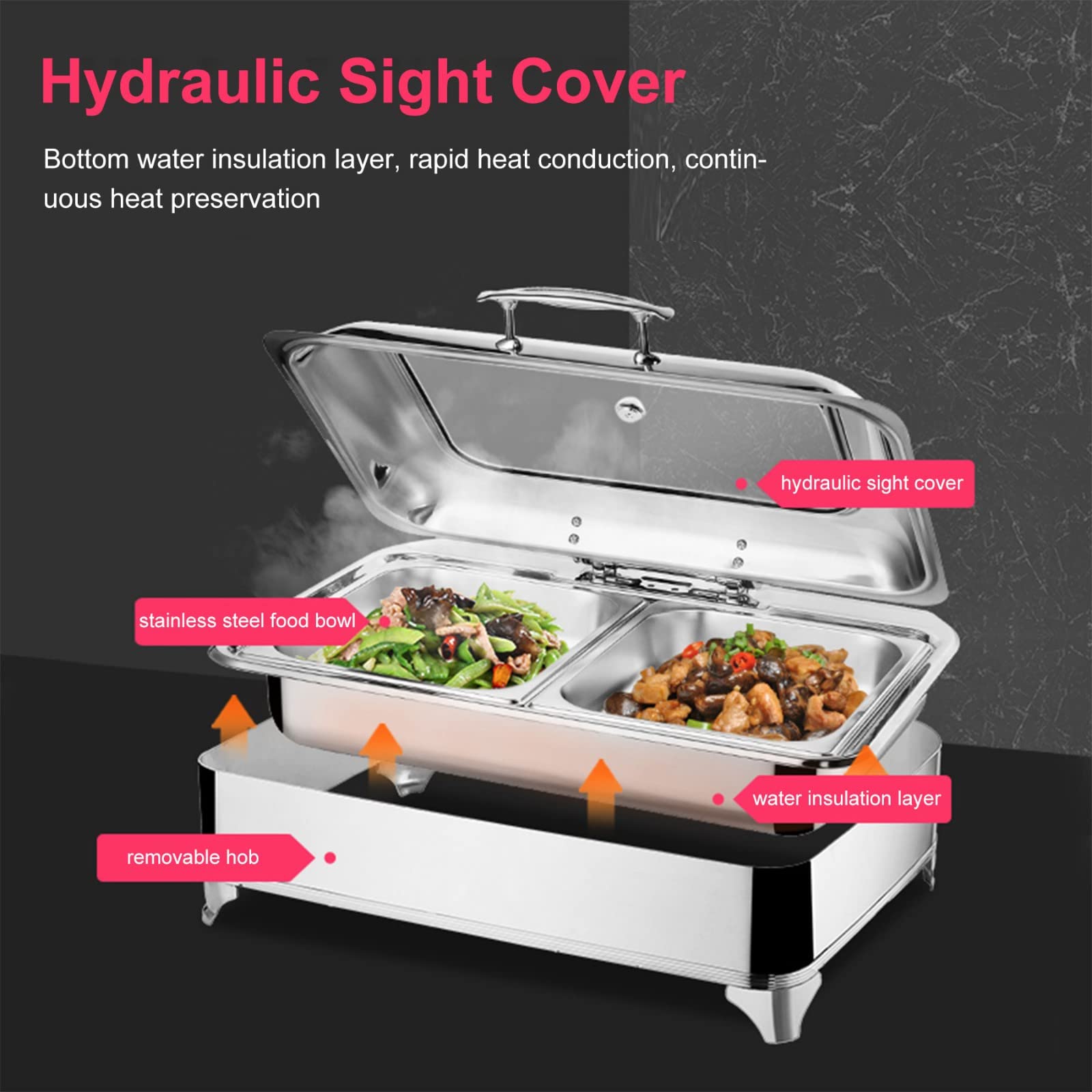 Snowtaros Scaldavivande per Buffet in Acciaio Inox, 9L Chafing Dish Catering Buffet Set con