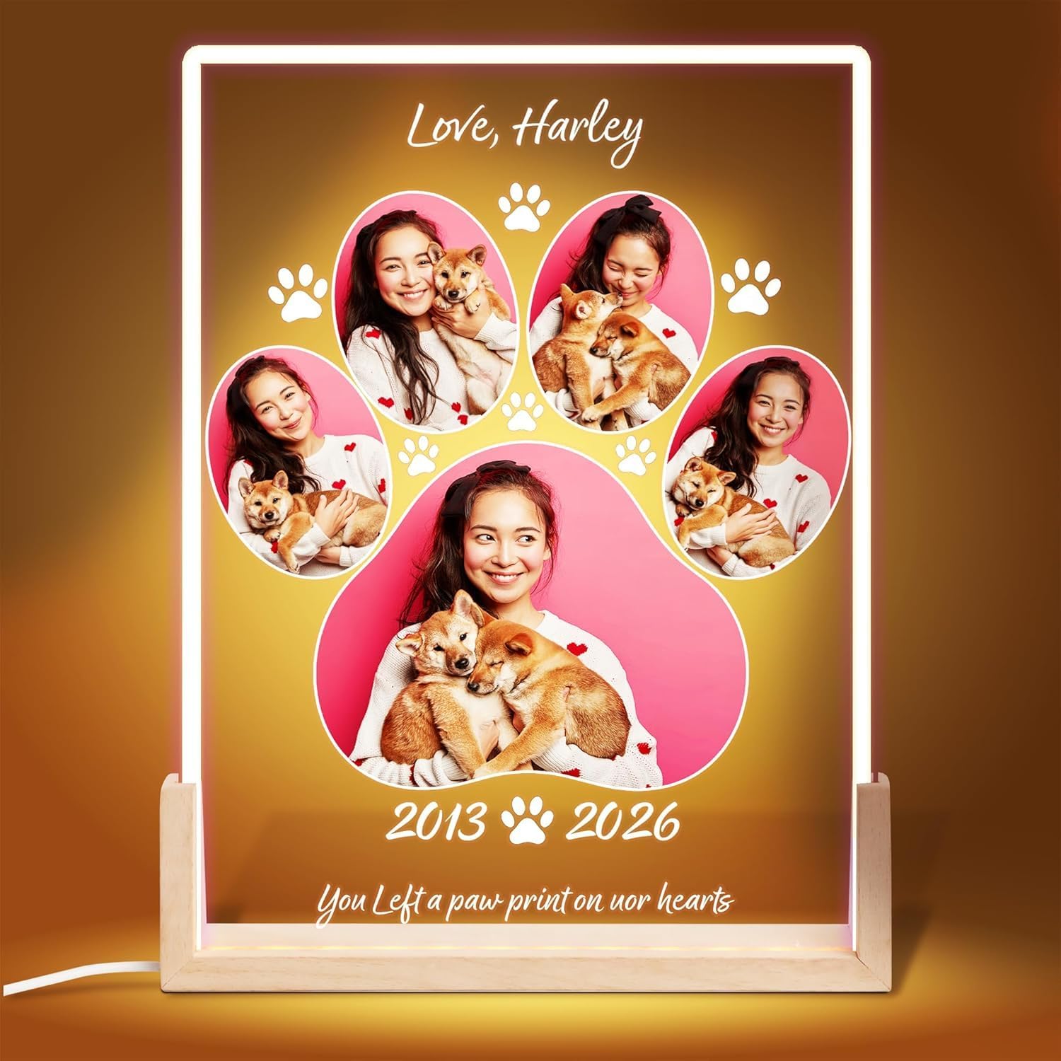 Custom Dog Paw Photo LED Night Light – Personalized Acrylic Lamp with Pet Picture – Bedroom and Bedside Decor for Christmas, Birthday, Pet Lovers – Unique Gift for Dog Owners and Animal Fans