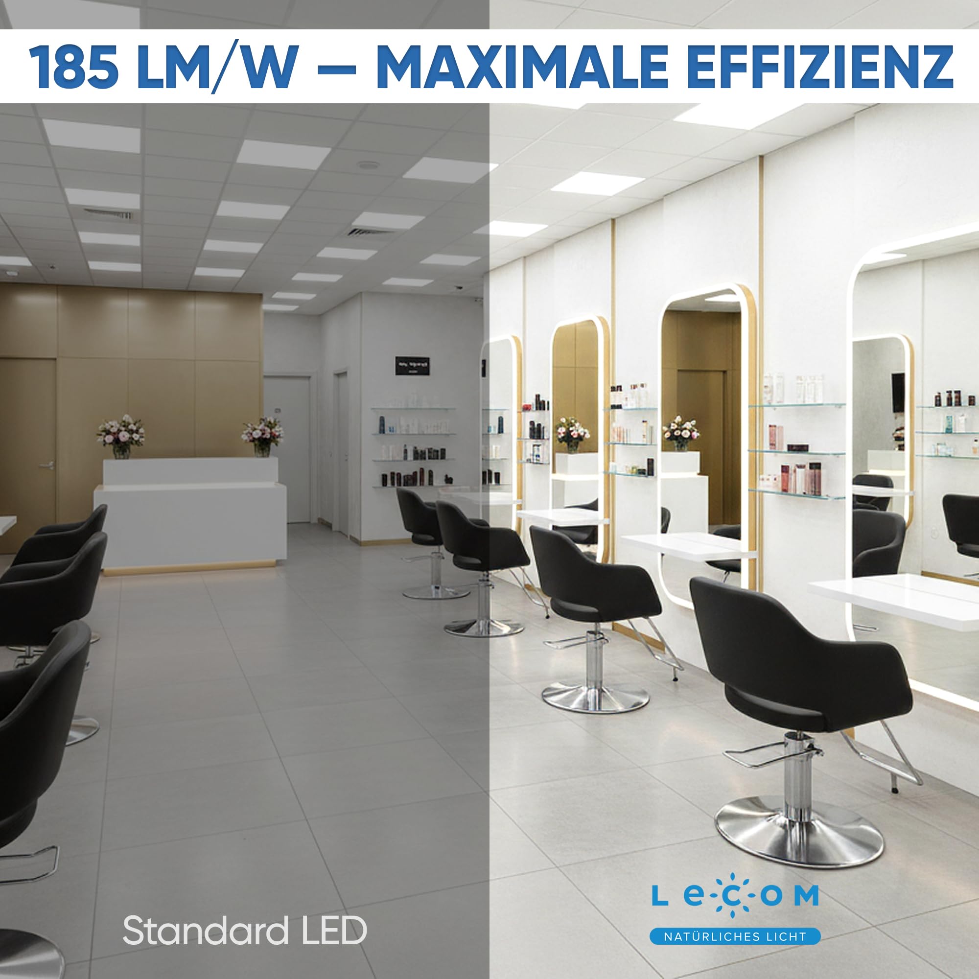 LECOM LED Panel 62x62 Neutralweiß 24W 4500lm Rasterdecke Büroleuchte Flach | Für professionelle Arbeitsbereiche. Energieeffiziente Alternative zu klassischen Rasterleuchten in Büro, Klassenraum, Praxis.