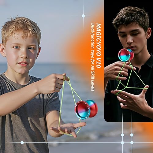 Miniatura 4 de MAGICYOYO Yoyo profesional Yoyo V10 azul rojo sin respuesta con 12 cuerdas Yoyo, estuche Yoyo, guante Yoyo