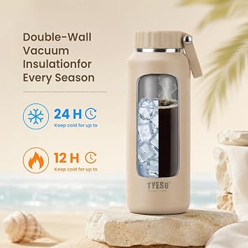 TYESO Insulated Stainless Steel Water Bottle, Double Wall Vacuum Thermos, Non Spill & Leakproof Metal Drink Bottle, Keep Cold 24 Hours Hot 16 Hours, BPA Free for Coffee Daily Use 24oz(Mocha)