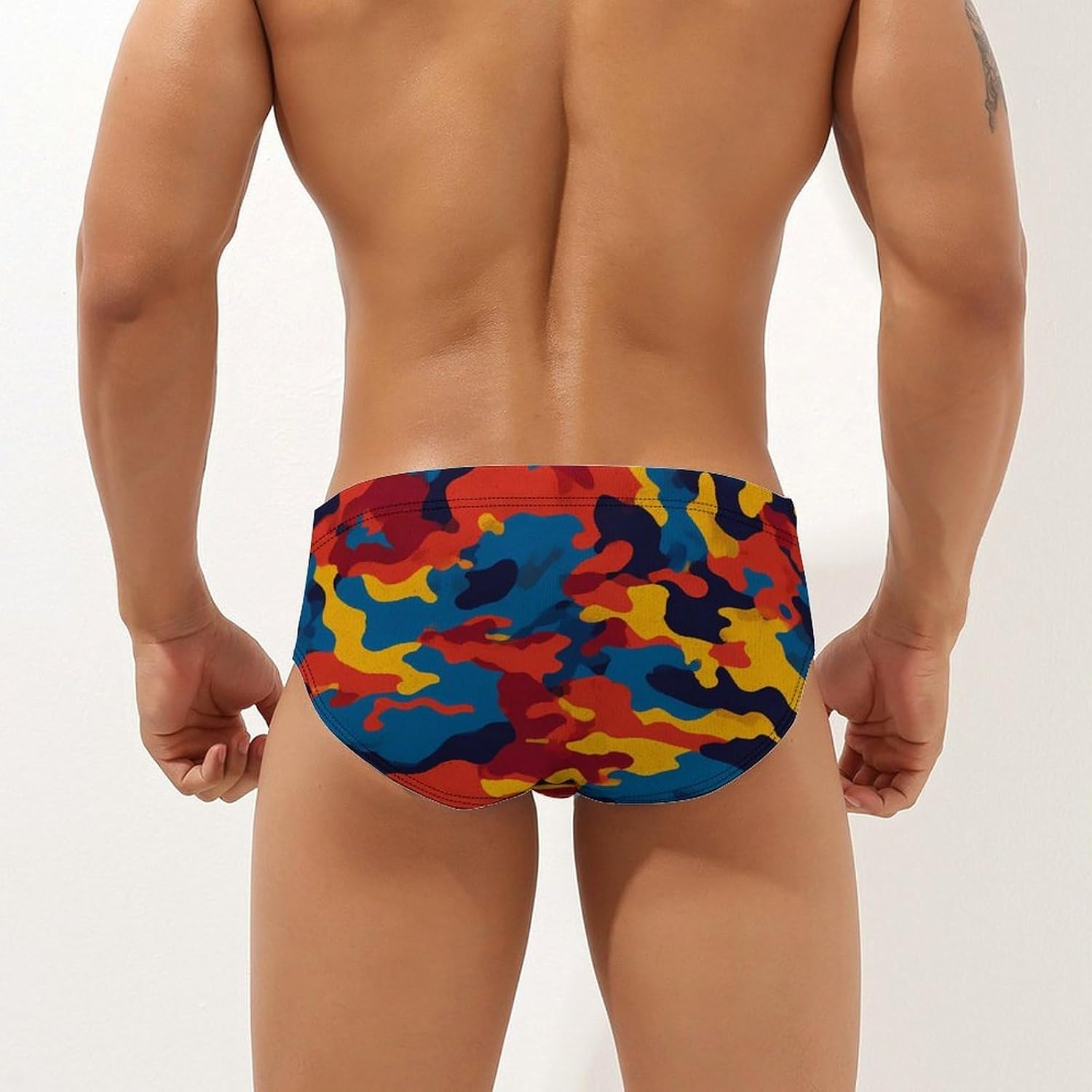 Camouflage Red Yellow Blue Men's Swimwear Bikini Swimming Briefs Stretchy Swimsuits Board Surf Shorts Trunks