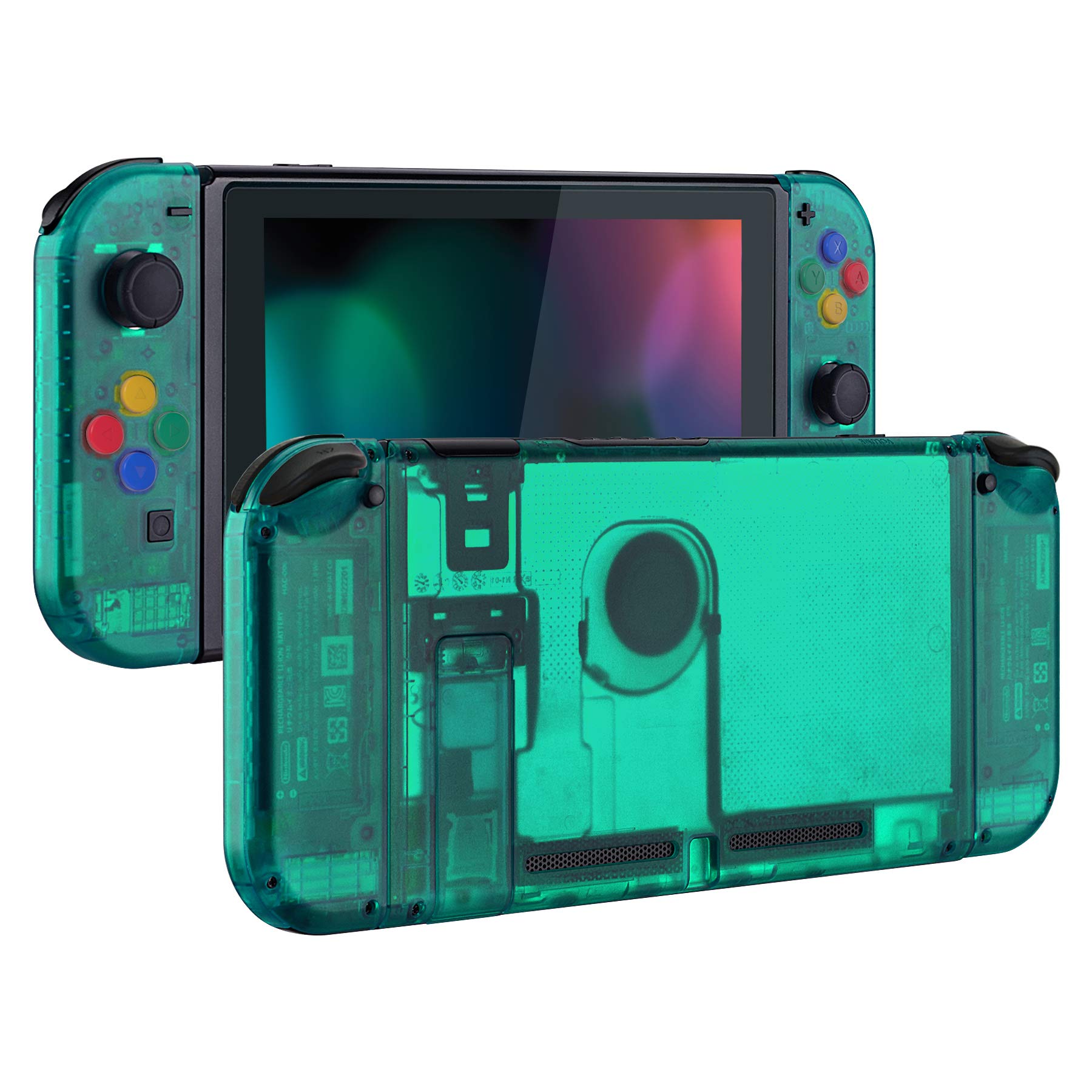 eXtremeRate Back Plate for Nintendo Switch Console, NS Joycon Handheld Controller Housing with Colorful Buttons, DIY Replacement Shell for Nintendo Switch - Emerald Green