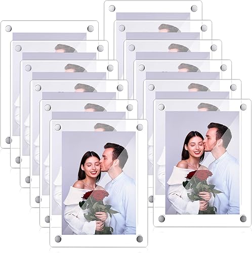 Wesiti Paquete de 12 marcos de fotos acrílicos de 5 x 7 pulgadas, marco de fotos acrílico flotante transparente sin marco con soporte de metal para