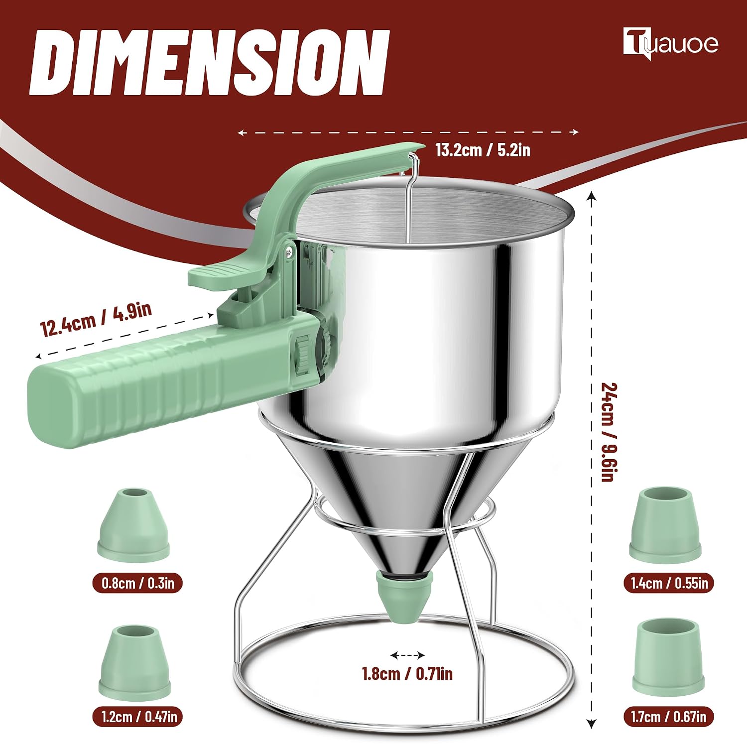 Stainless Steel Pancake Batter Dispenser, 40oz Batter Dispenser with Squeeze Handle, Great for Pancakes, Cupcake, Waffle or Any Baked Goods, Durable, Leak-Free, Mint Green