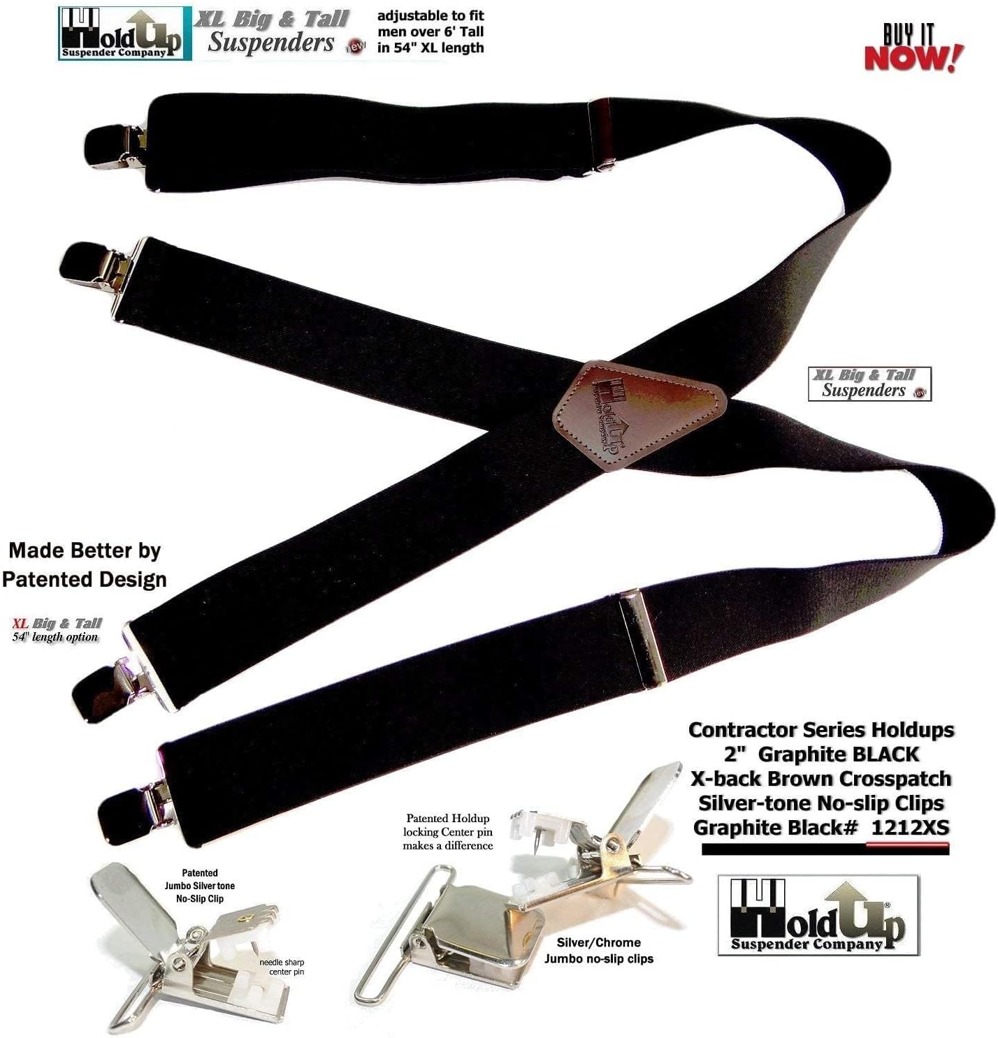 Holdup 2" Wide Contractor Suspenders for Men with Patented No-slip metal clip. - Image 7