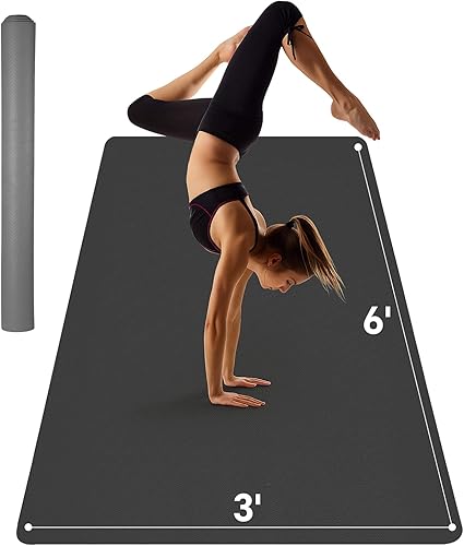 Vista 8 de Extra Large Yoga Mat 6'x4'(1/3" & 1/4" Thick), Non-Slip, Ultra Durable, Wide Workout Mat, Wide Exercise Mats for Home Workouts, Yoga, Pilates, Negro