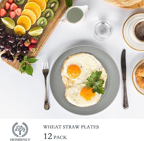 Miniatura 3 de Homienly Juego de 12 platos profundos alternativos para platos de plástico, aptos para microondas y lavavajillas, platos de paja de trigo para