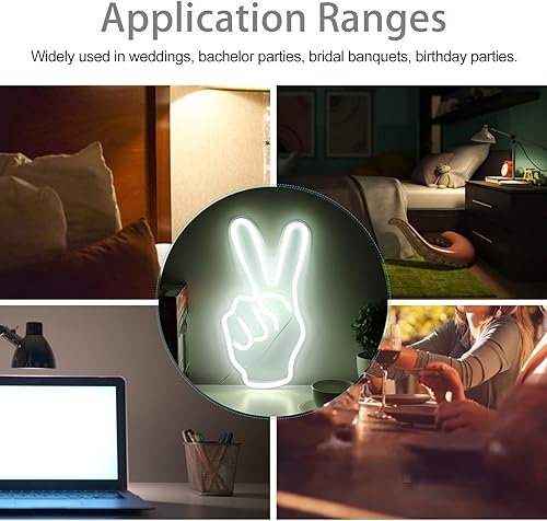 Miniatura 5 de Garosa Letrero LED de la paz de neón, luz de neón, gesto de victoria, V, lámpara decorativa creativa alimentada por USB para dormitorio, gabinete,