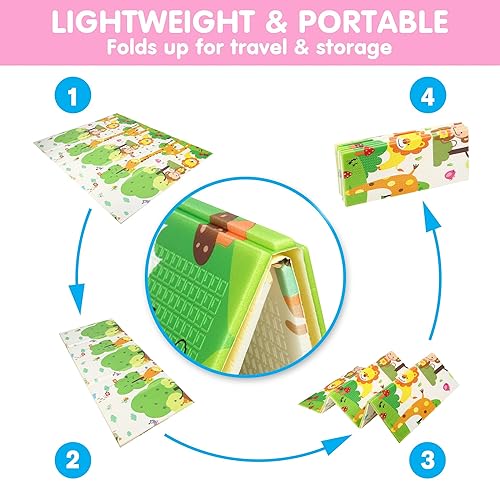 Miniatura 6 de Bammax Alfombra de juego extra grande de espuma XPE de 78 x 70 x 0.4 pulgadas con bolsa de viaje Alfombra de juego acolchada antideslizante