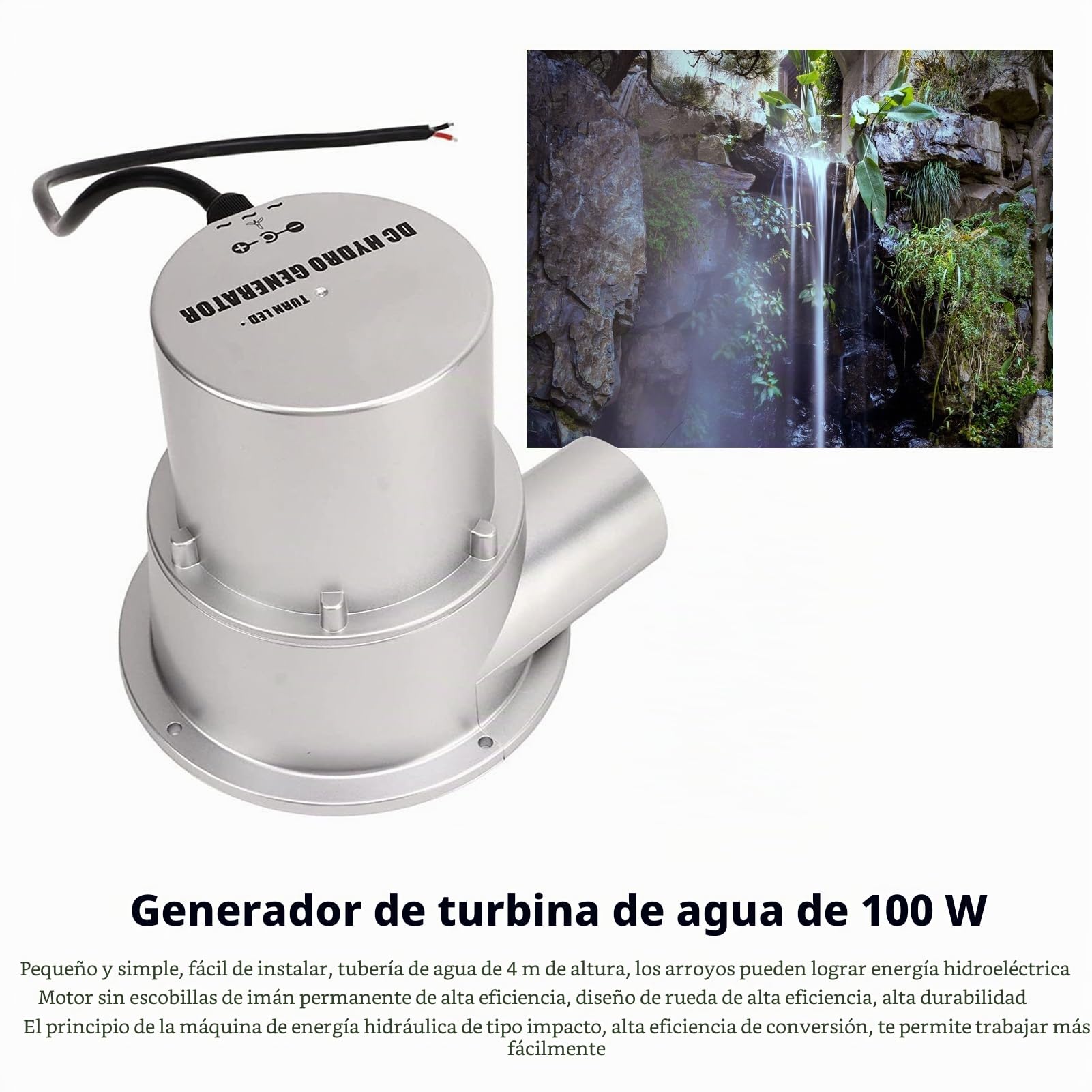 Buachois 100 W Generador Hidráulico de Turbina de Agua con Imán Permanente | 16.8 * 9.8 * 15.1 cm DC 18V Motor Sin Escobillas Magnético Cargador de Batería de 12V Micro Generadores para Exteriores